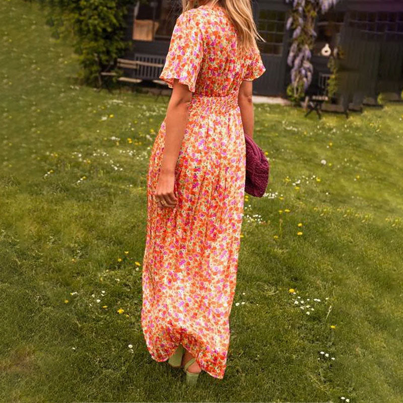 Seraphina™ | Blomstrete Maxikjole med Flattermer