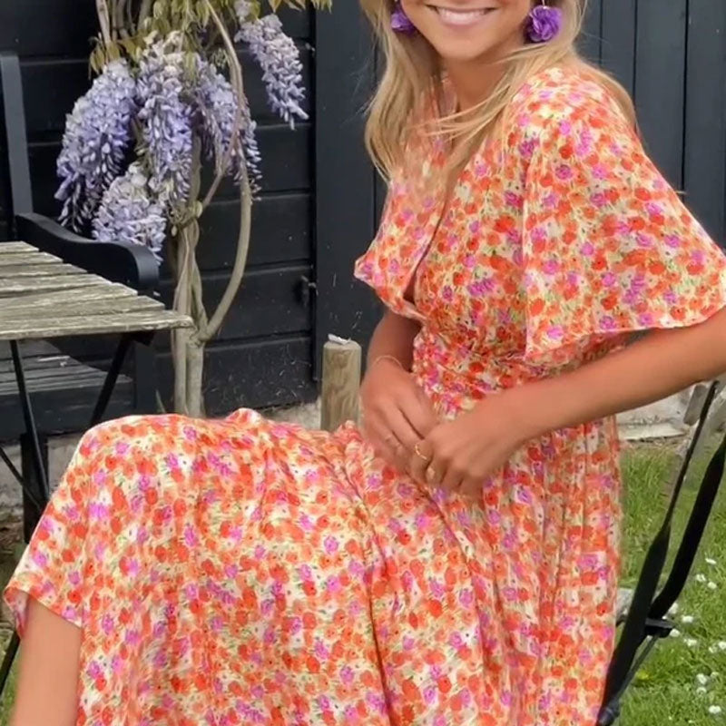 Seraphina™ | Blomstrete Maxikjole med Flattermer