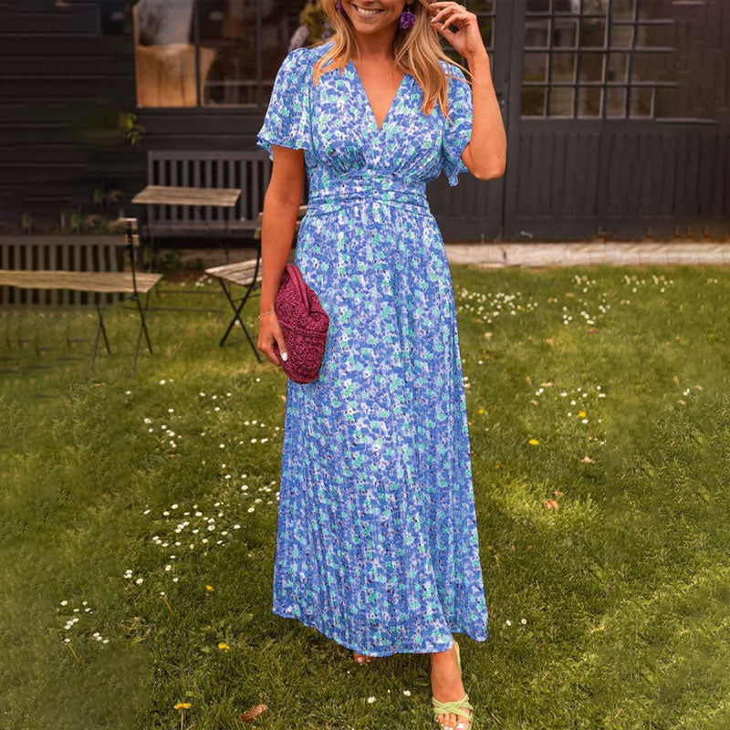 Seraphina™ | Blomstrete Maxikjole med Flattermer