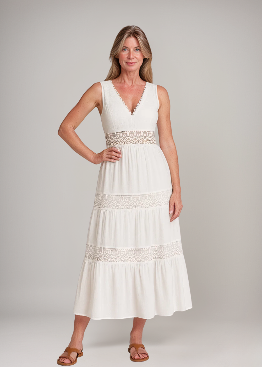 Paula™ | Maxikjole med blondekanter i boho-stil