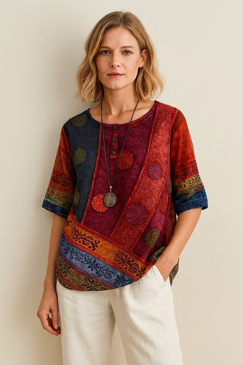 Heidi™ | Myk topp med kunstnerisk trykk